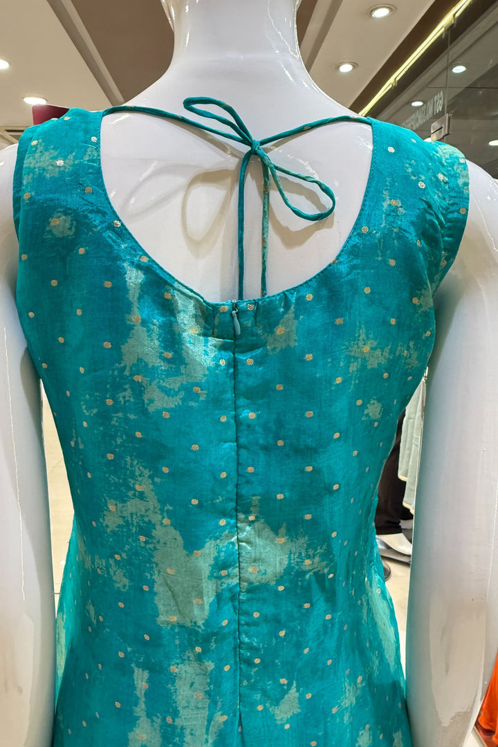 Rama Blue Stone, Zari, Beads, Zardozi and Mirror work Straight Cut Salwar Suit