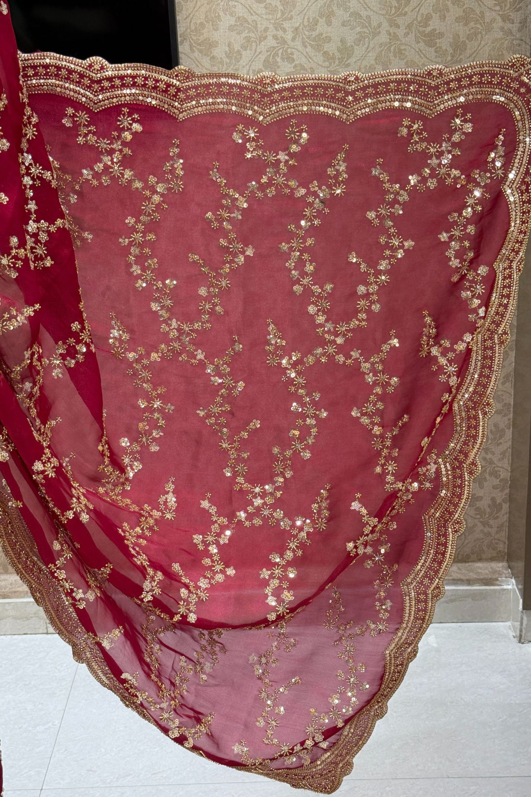 Magenta Beads, Zari and Sequins work Saree
