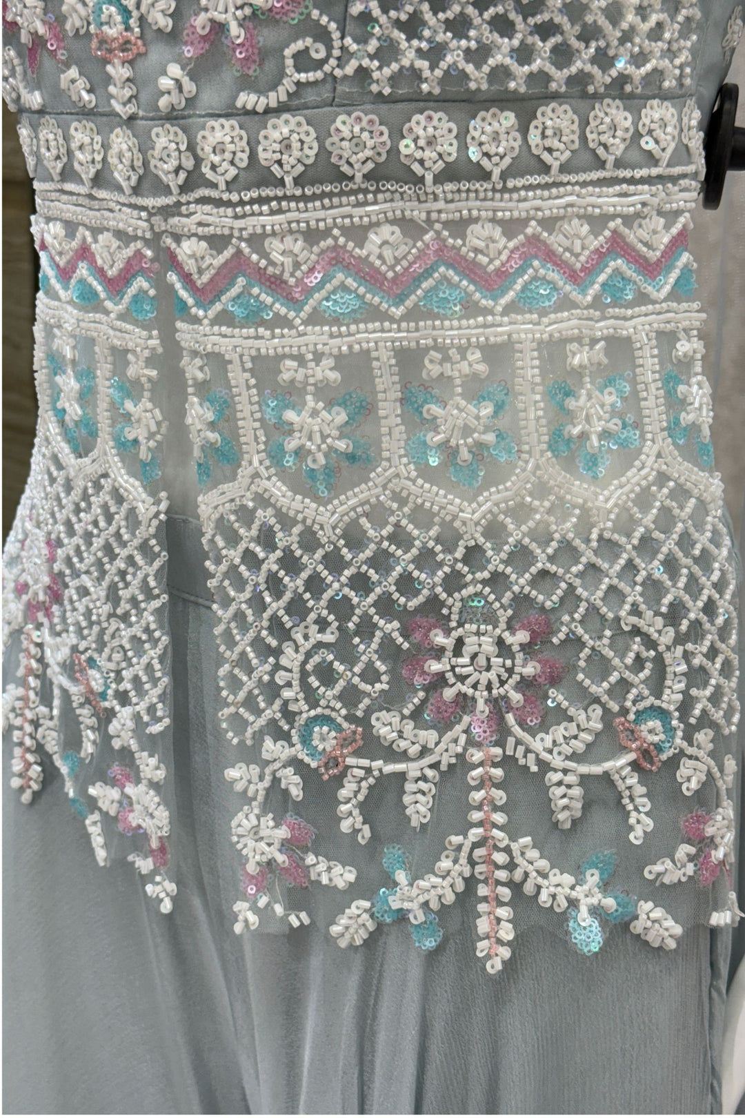 Sea Blue Beads and Sequins work Palazzo Suit Set
