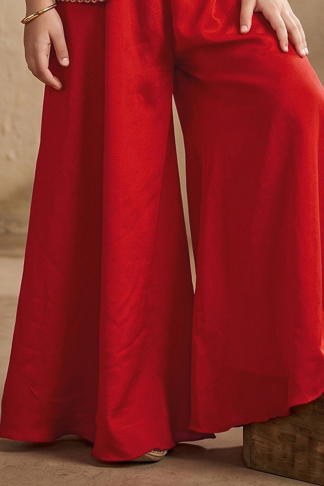 Red Girls Palazzo Set with Embroidery, Beads and Sequins work