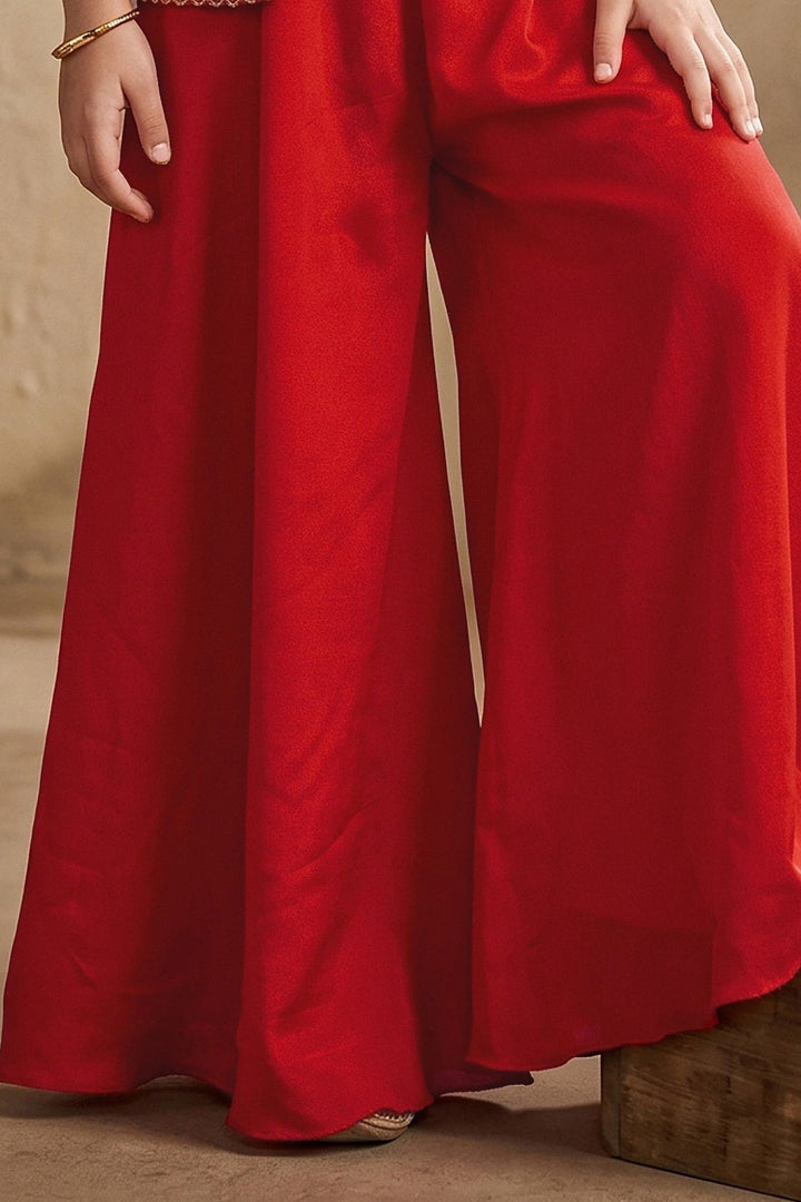 Red Girls Palazzo Set with Embroidery, Beads and Sequins work