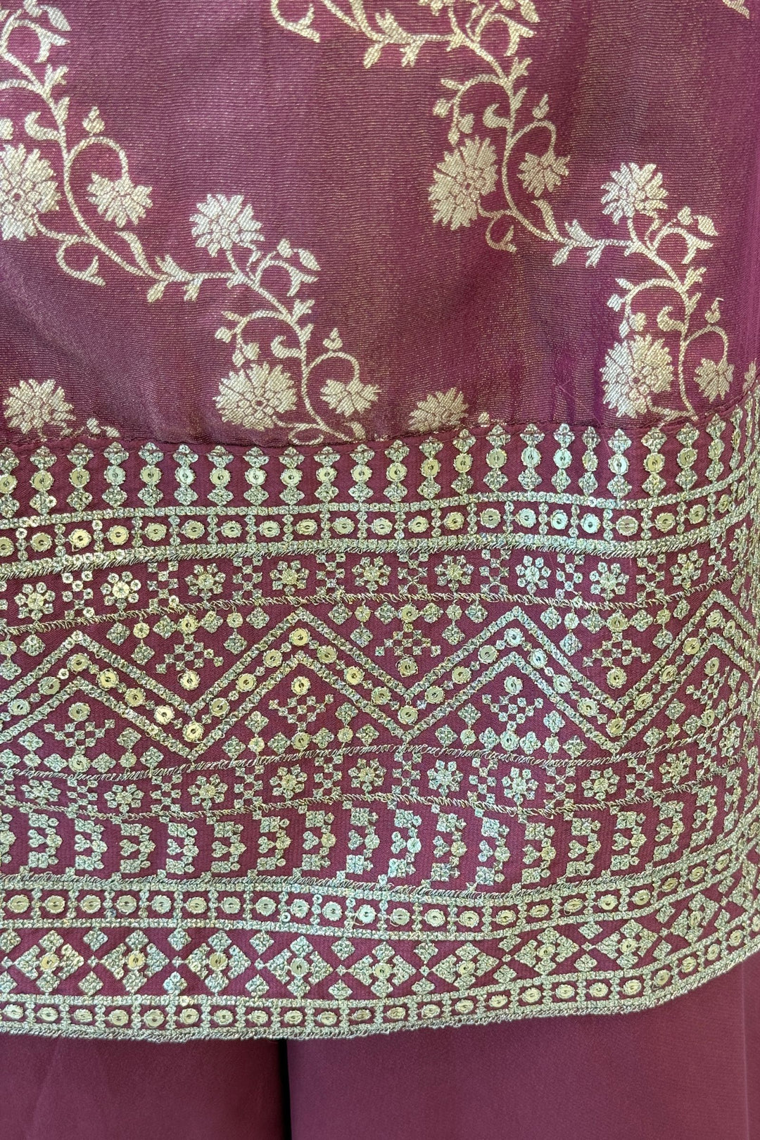 Magenta Zari, Sequins and Banaras work Palazzo Salwar Suit