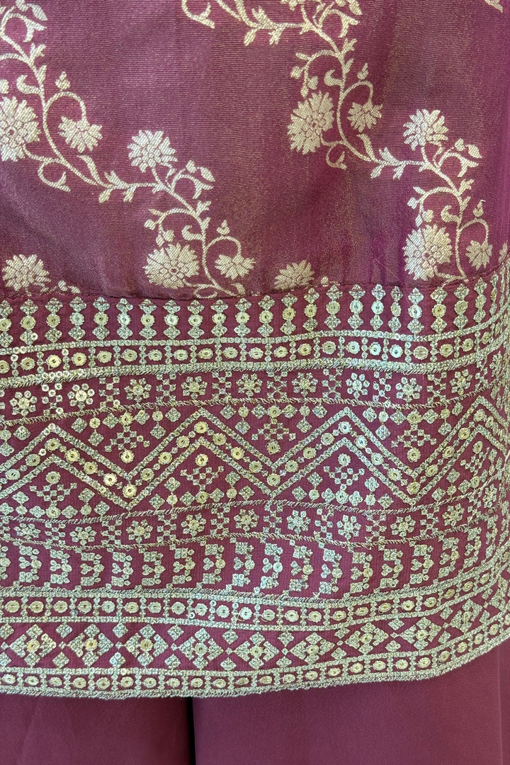 Magenta Zari, Sequins and Banaras work Palazzo Salwar Suit
