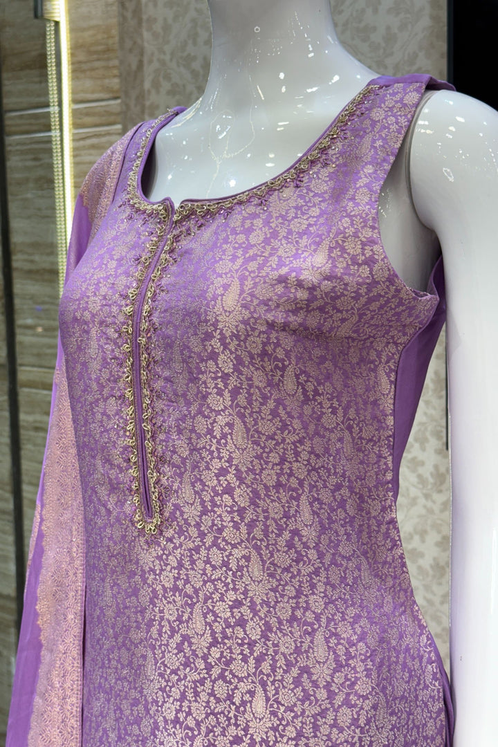 Lavender Zardozi, Stone, Thread and Brocade work Straight Cut Salwar Suit