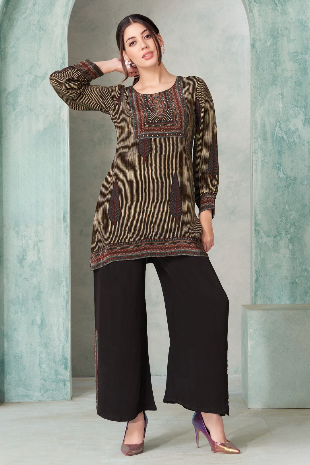 Black with Digital Print Palazzo Salwar Suit