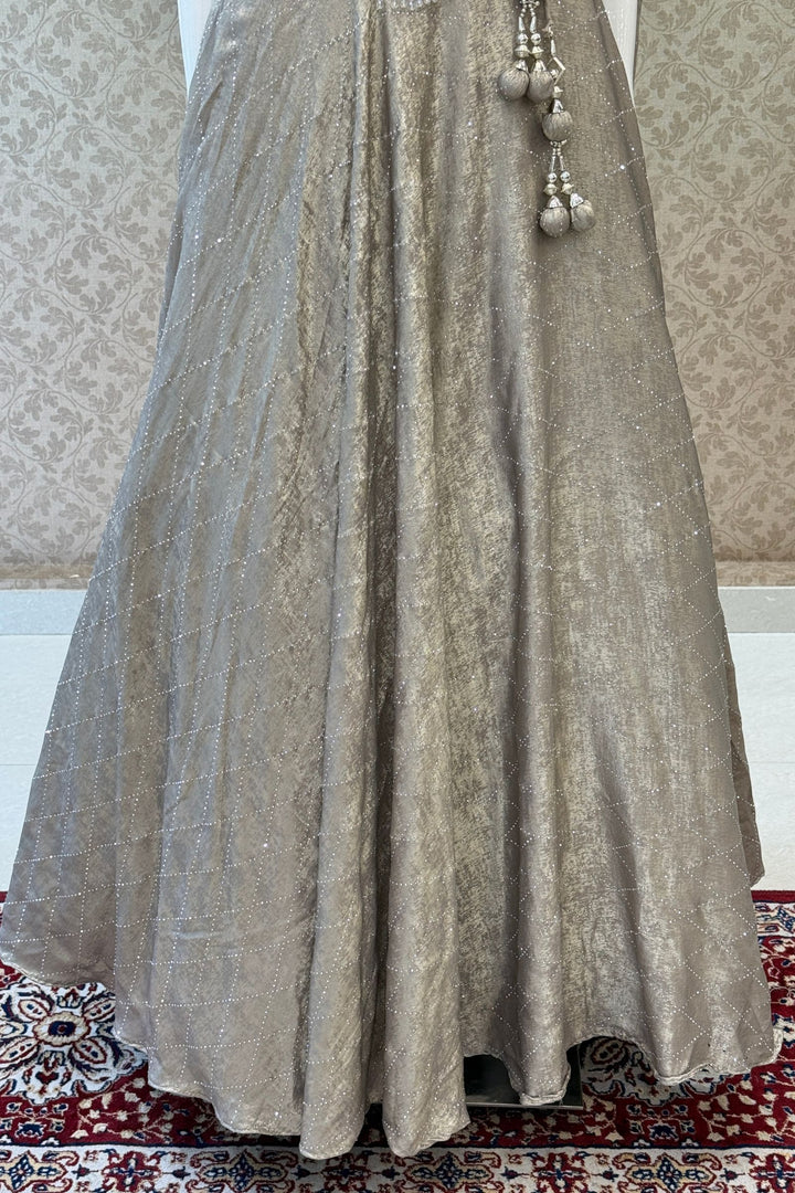 Grey Beads, Sequins and Thread work Indo-Western Styled Lehenga