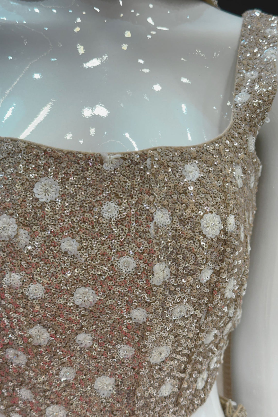 Beige Sequins, Stone and Thread work Crop Top with Palazzo Pant