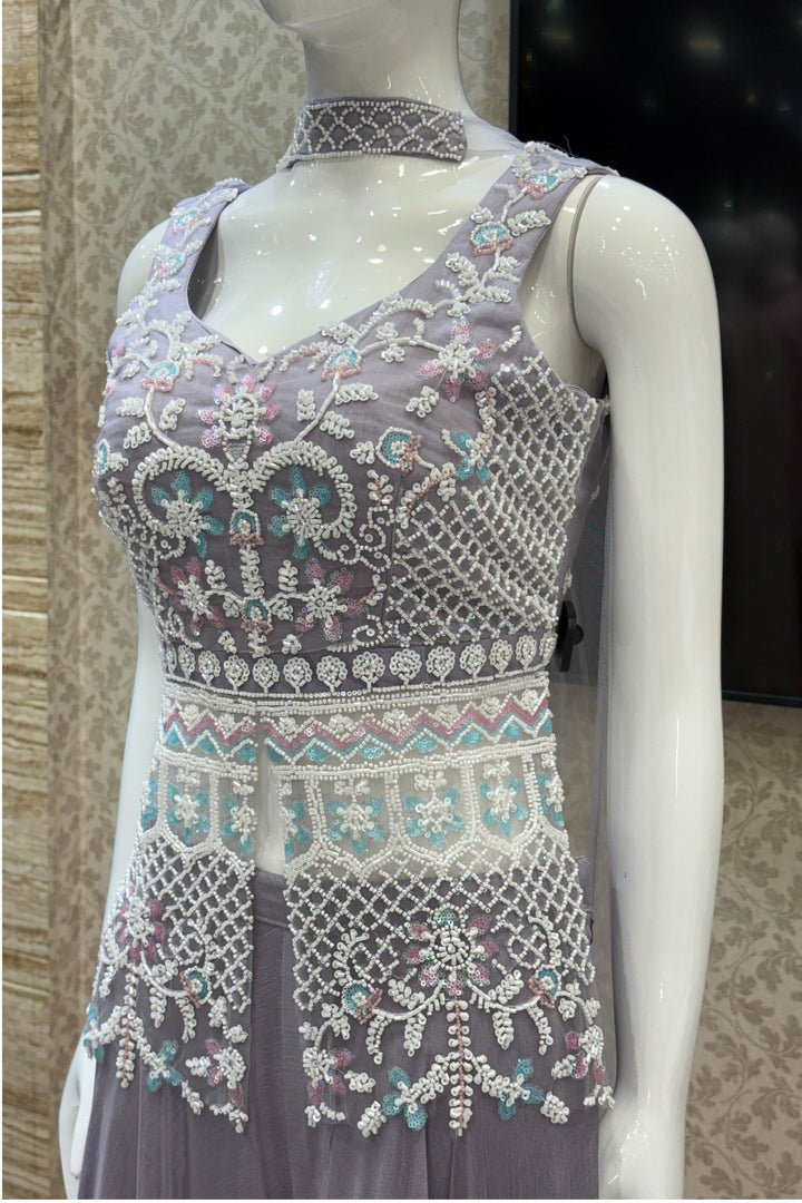 Lilac Beads and Sequins work Palazzo Suit Set