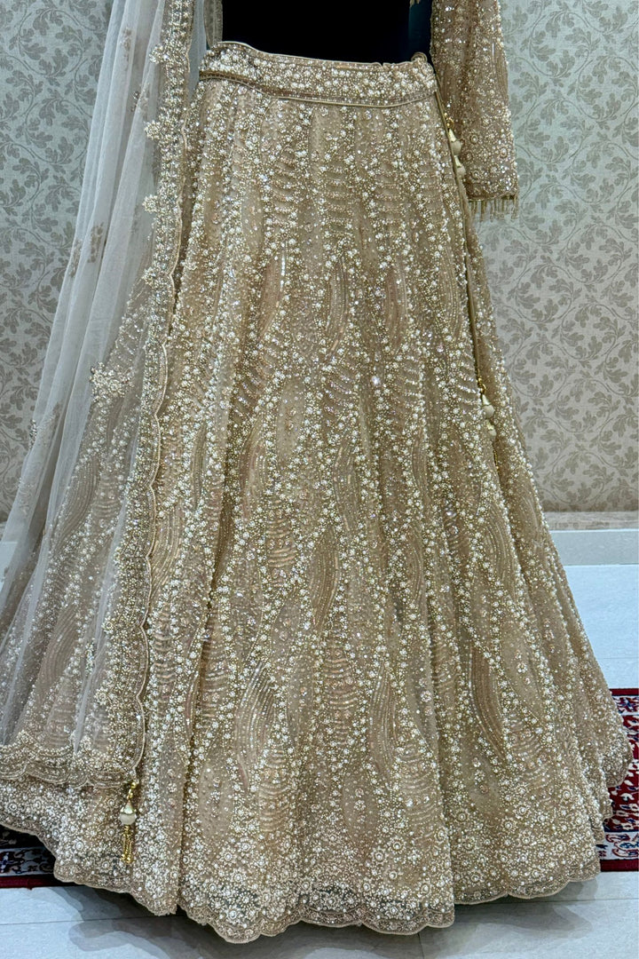 Beige Bridal Lehenga with Intricate Beads, Pearl and Sequins Work