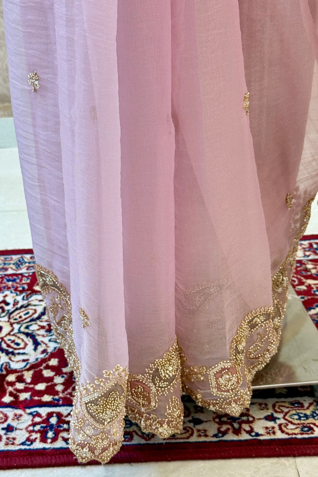 Pink Saree with Intricate Zari, Sequin and Beaded Embroidered Border