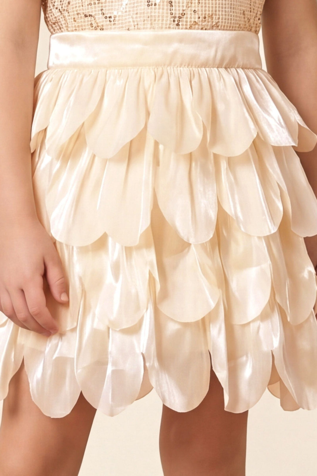 Beige Sequins work Top and Skirt for Girls