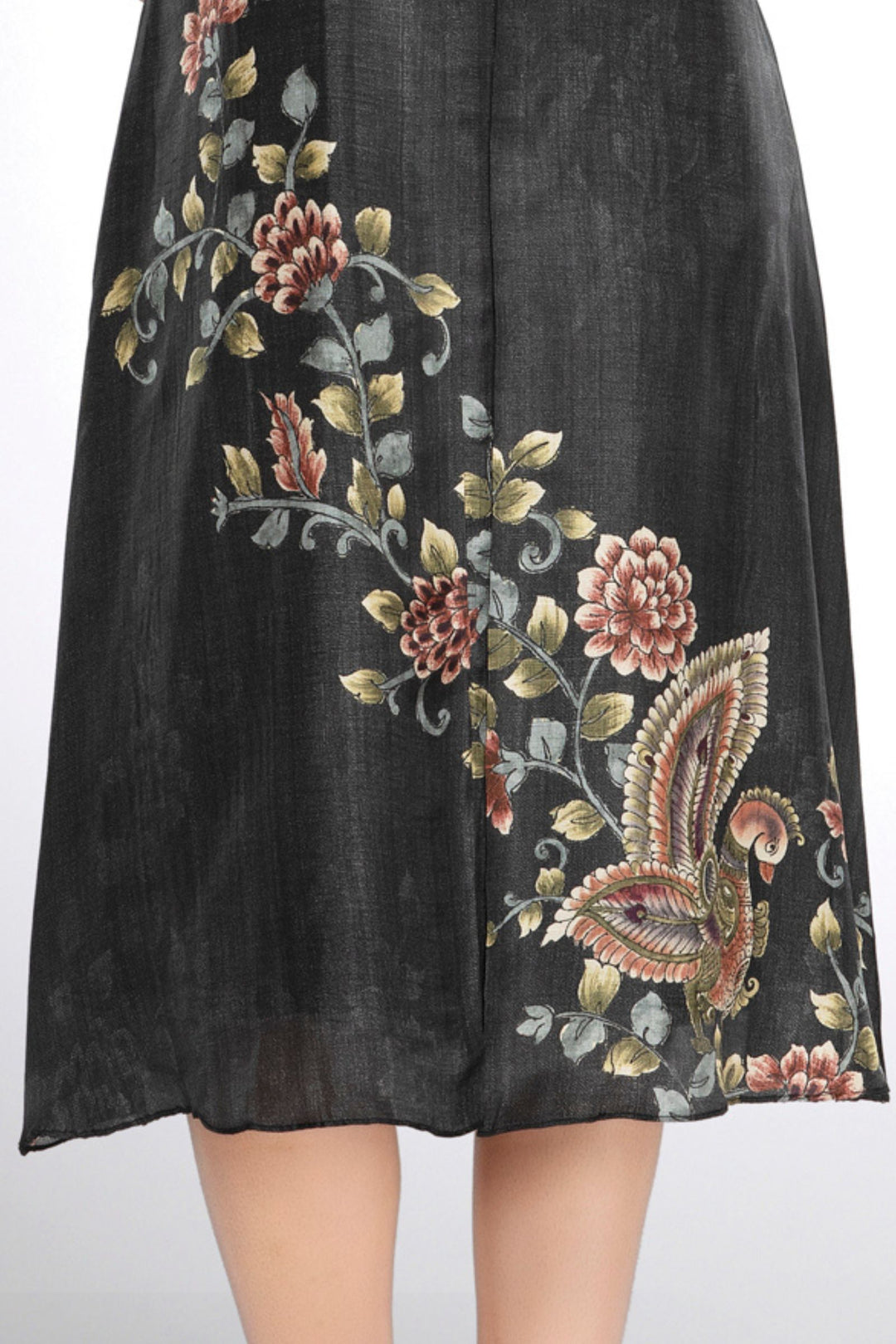 Black Zardozi, Beads, Stone and Sequins work with Floral Print A-line Cut Calf Length Kurti