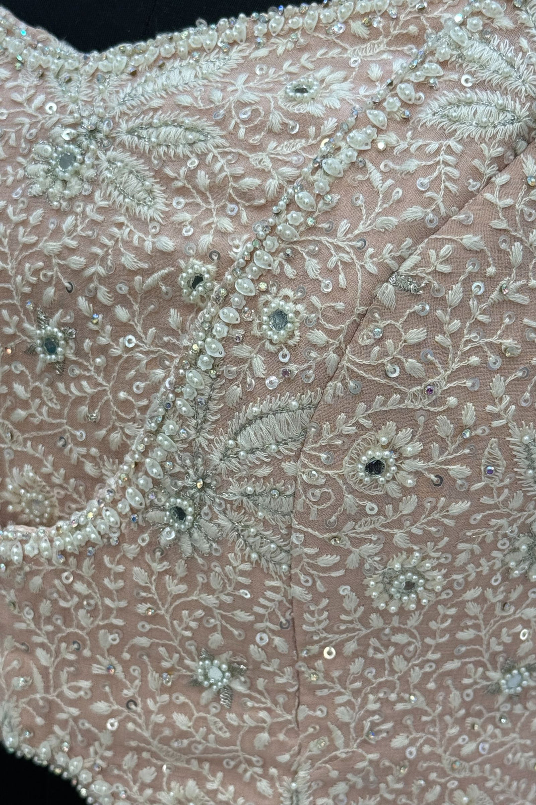 Peach Lucknowi, Sequins, Mirror, Beads and Zari work Crop Top Lehenga