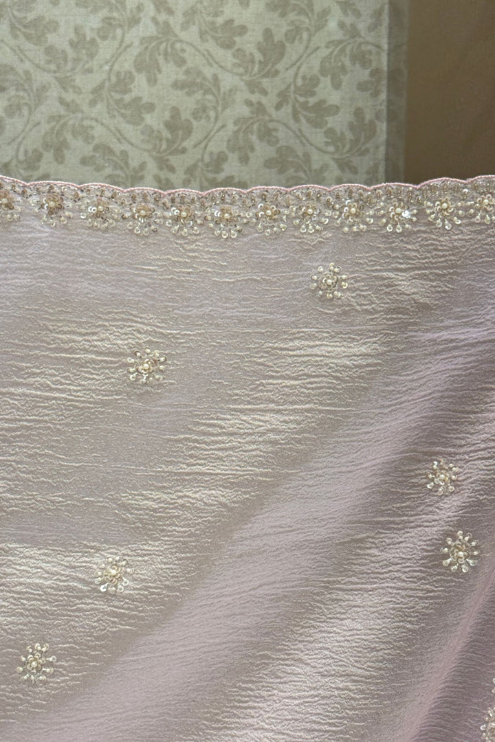 Baby Pink Saree with Sequins, Pearl and Beads work