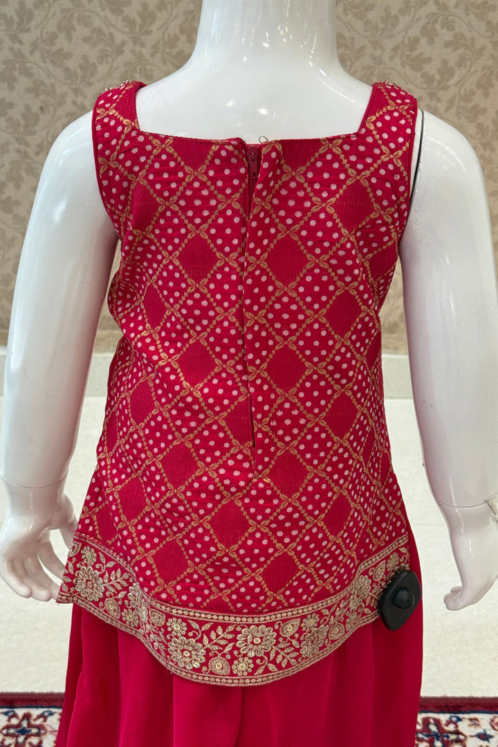 Rani Pink Banaras, Zari and Sequins work Palazzo Suit Set for Girls