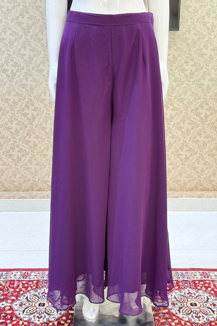 Purple Sequins and Zari work Palazzo Suit Set