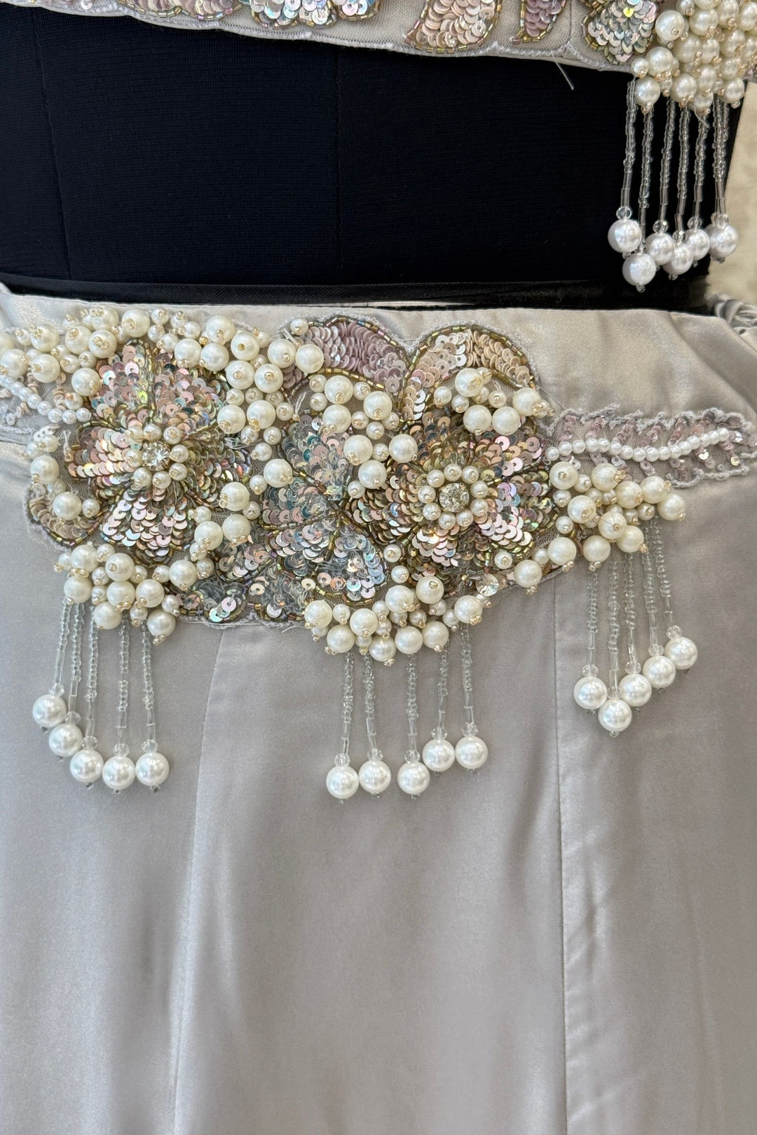 Grey Pearls, Sequins and Beads work Indo-Western Styled Lehenga