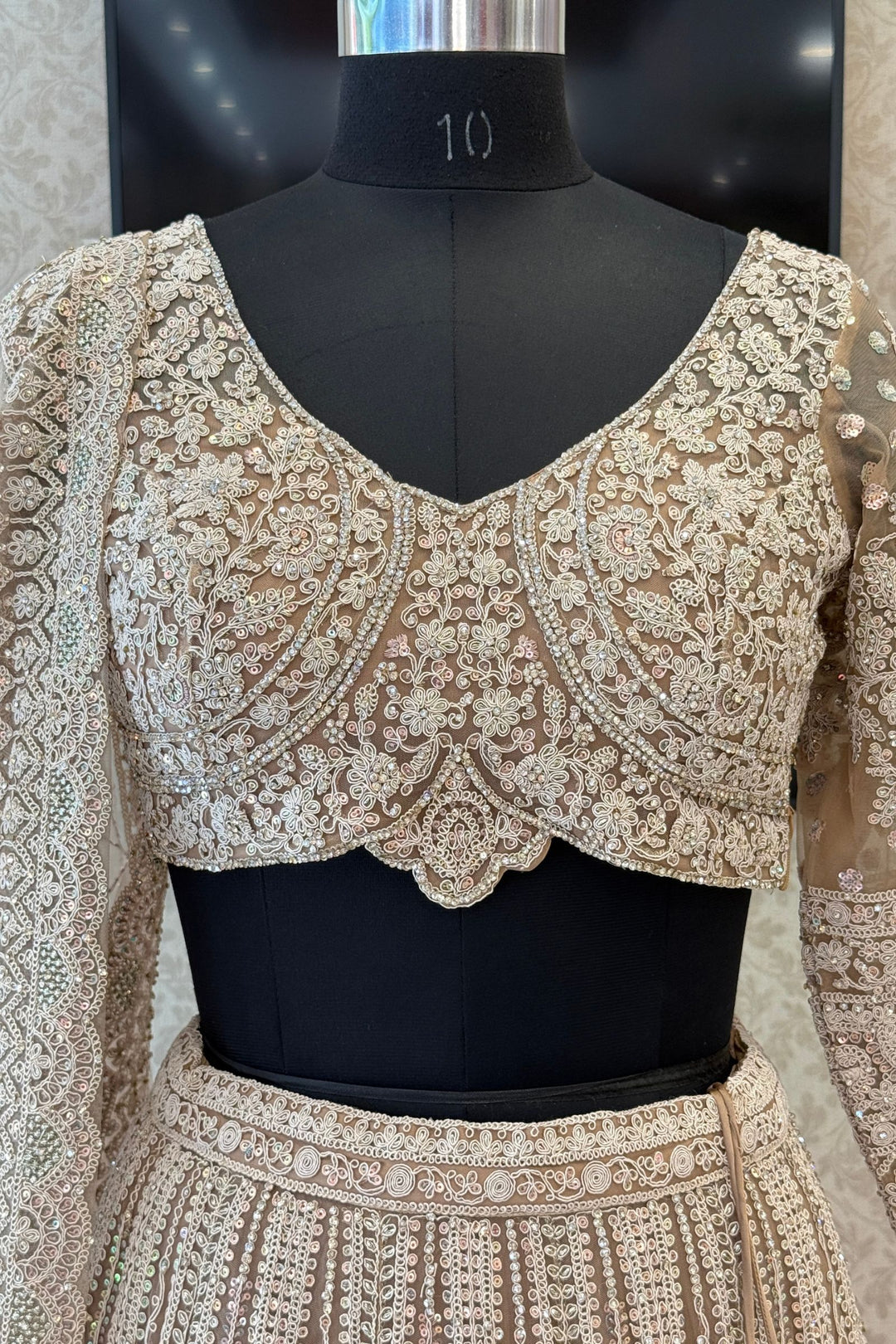 Designer Champagne Gold Wedding Lehenga Featuring Sequins, Stone and Zari Thread