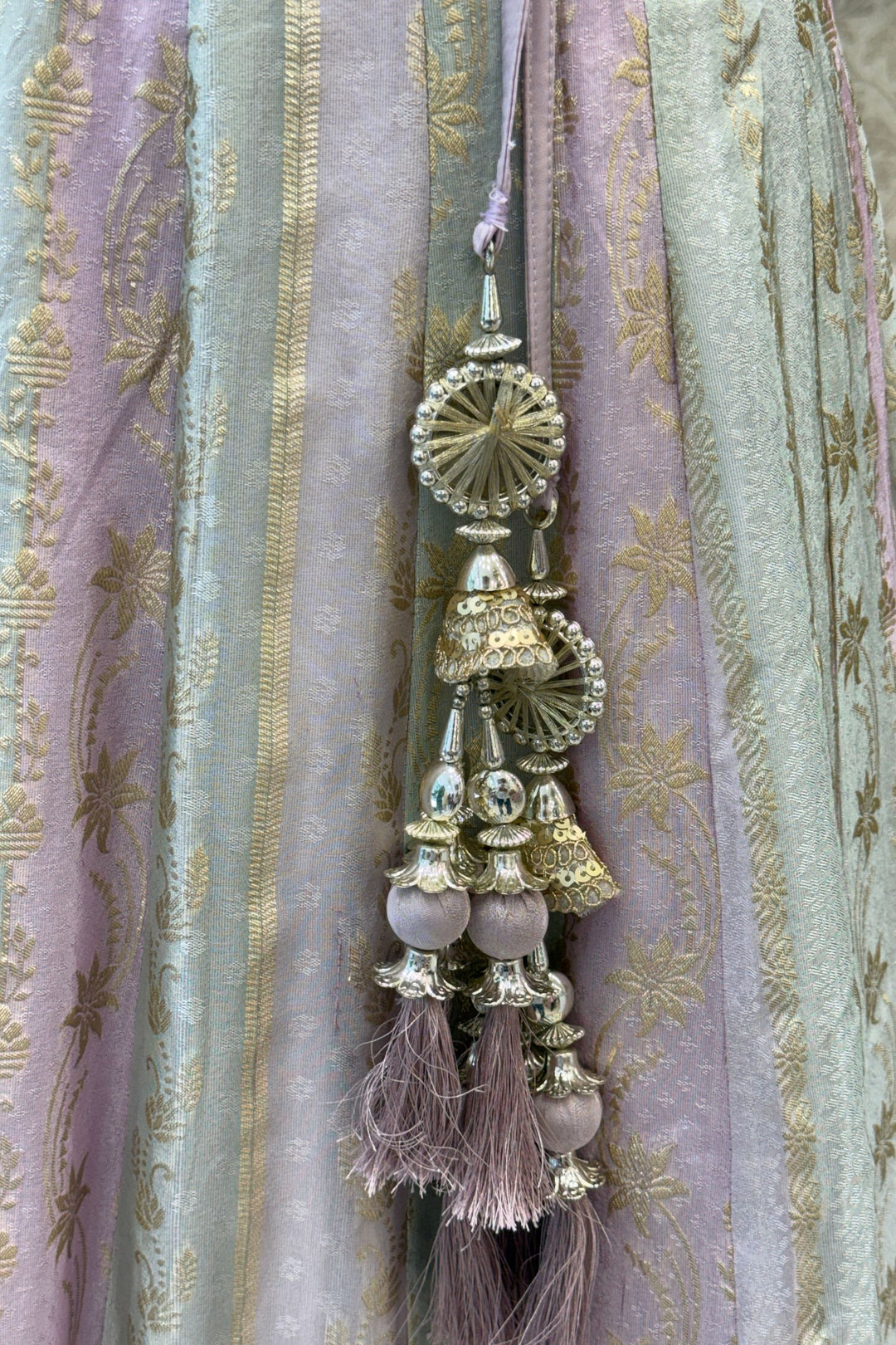 Lavender Banaras, Beads, Stone and Zardozi Work Designer Lehenga