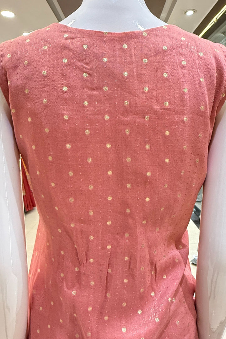 Peach Banaras Zari, Beads, Sequins, Mirror, Stone and Zardozi work Palazzo Salwar Suit