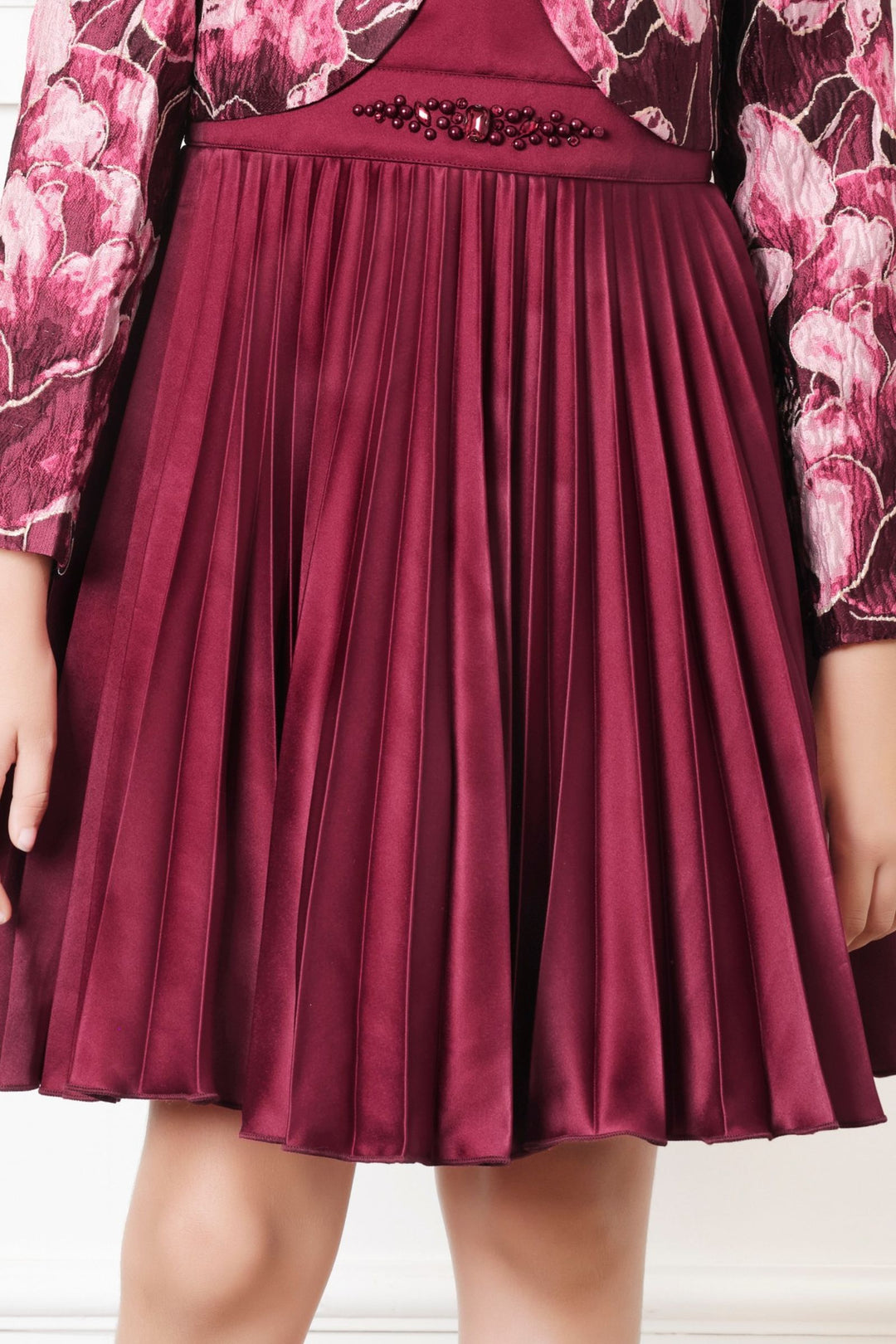 Maroon Digital Print Jacket Styled Short Frock For Girls