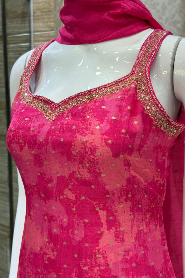 Pink Stone, Zari, Zardozi and Mirror work Straight Cut Salwar Suit