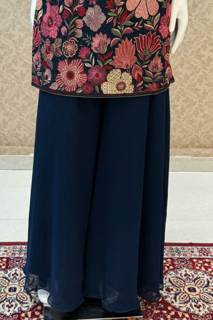 Peacock Blue Multicolor Embroidery and Sequins work Palazzo Salwar Suit