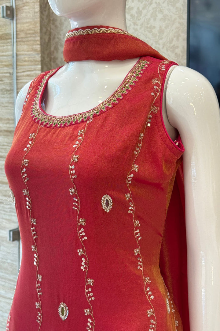 Rani Pink Zari, Stone, Sequins and Thread work Straight Cut Salwar Suit