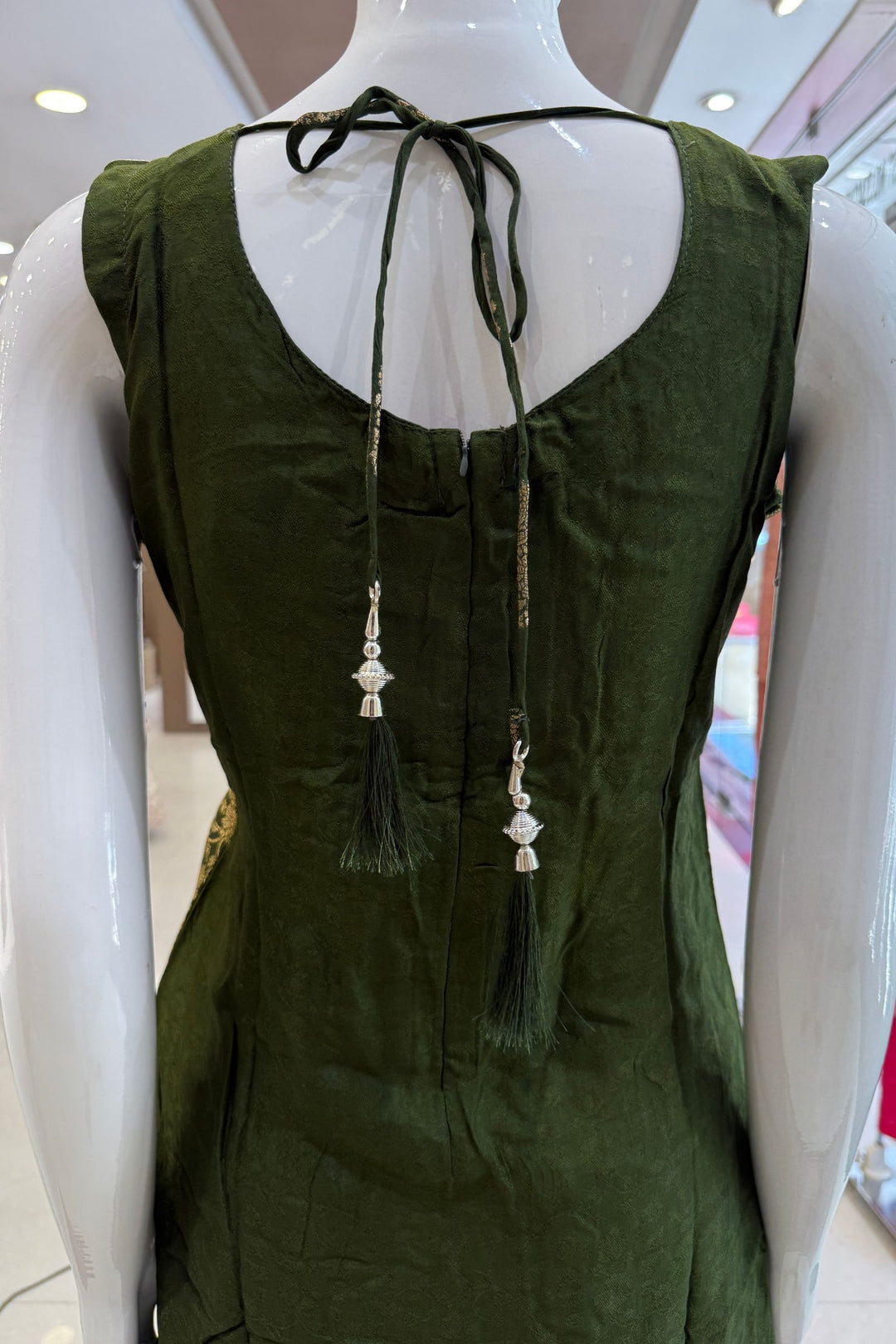 Mehendi Green Banaras work Straight Cut Salwar Suit