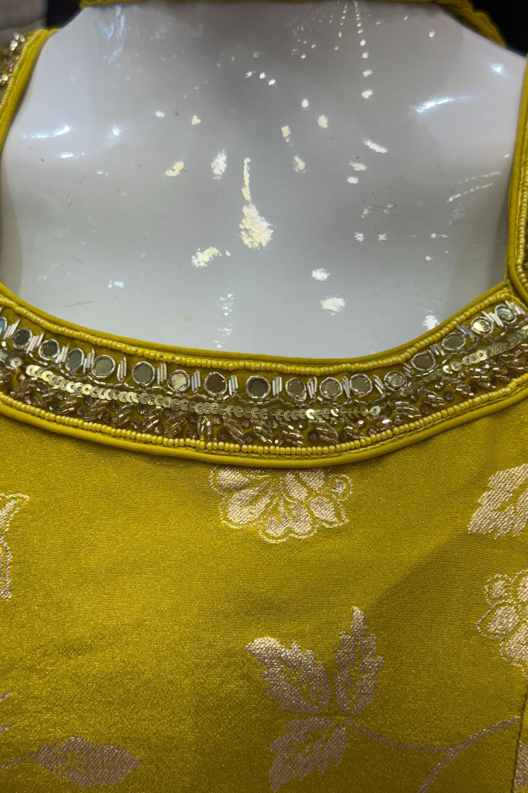 Lemon Yellow Banaras Zari, Mirror, Zardozi, Sequins, Stone and Beads work Palazzo Salwar Suit