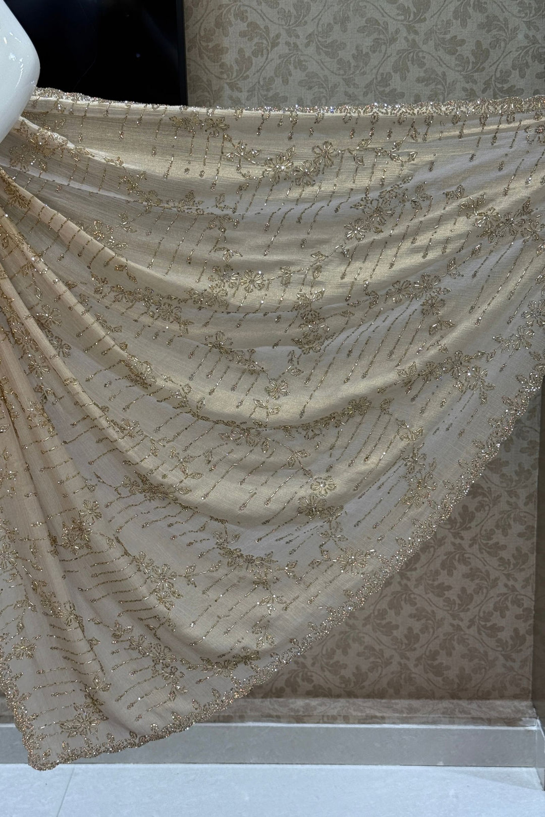Peach Saree Featuring Stone and Beads work