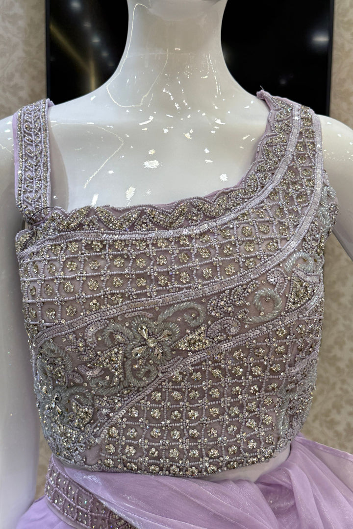 Lavender Readymade Saree with Beads and Stone work Readymade Blouse