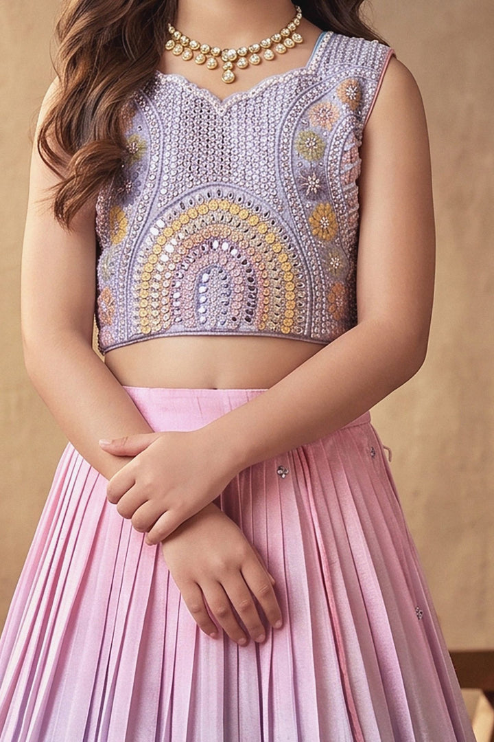 Pink with Violet Girls Lehenga Choli with Sequins, Beads and Zari work