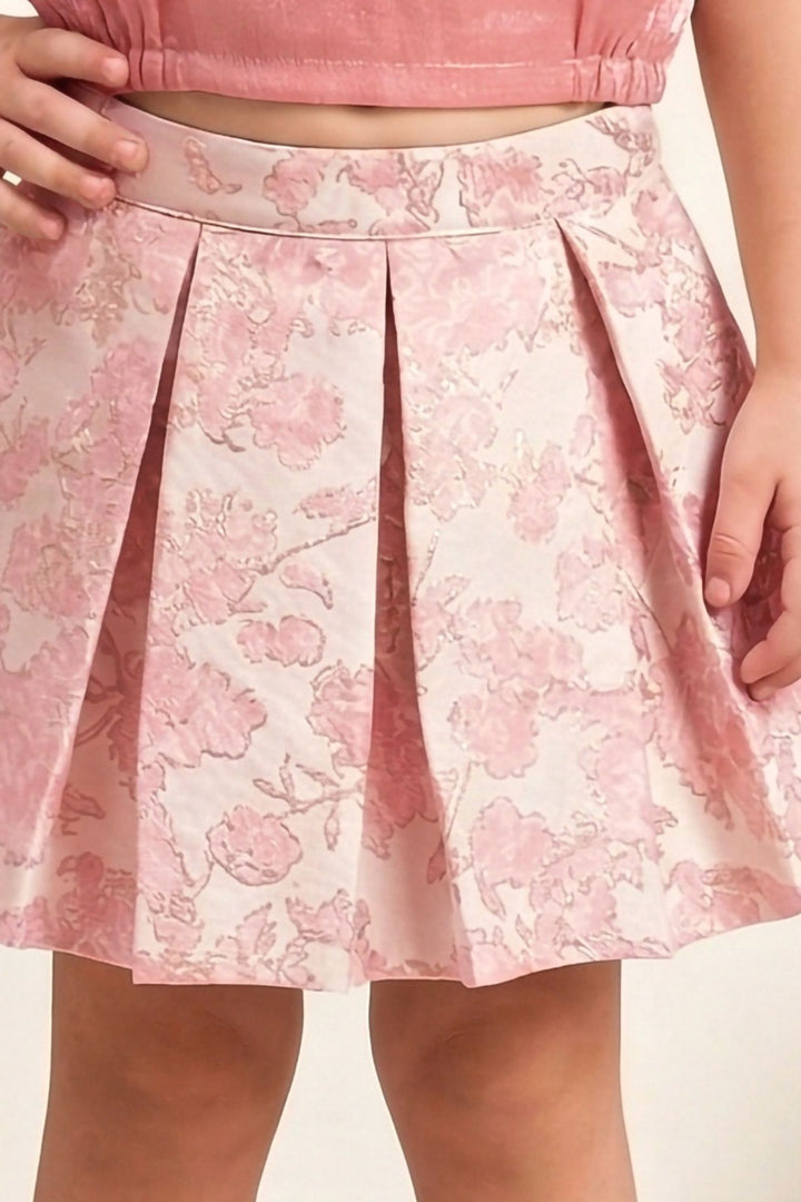 Peach Top and Cream Zari work with Digital Print Skirt for Girls