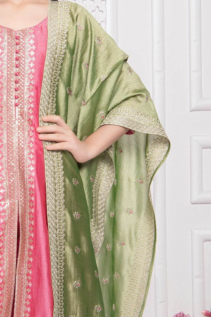 Pink Sequins and Zari work Salwar Suit for Girls