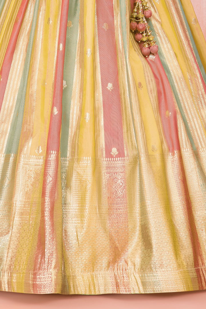 Peach Zardozi, Stone and Zari work with Multicolor Lehenga Choli for Girls