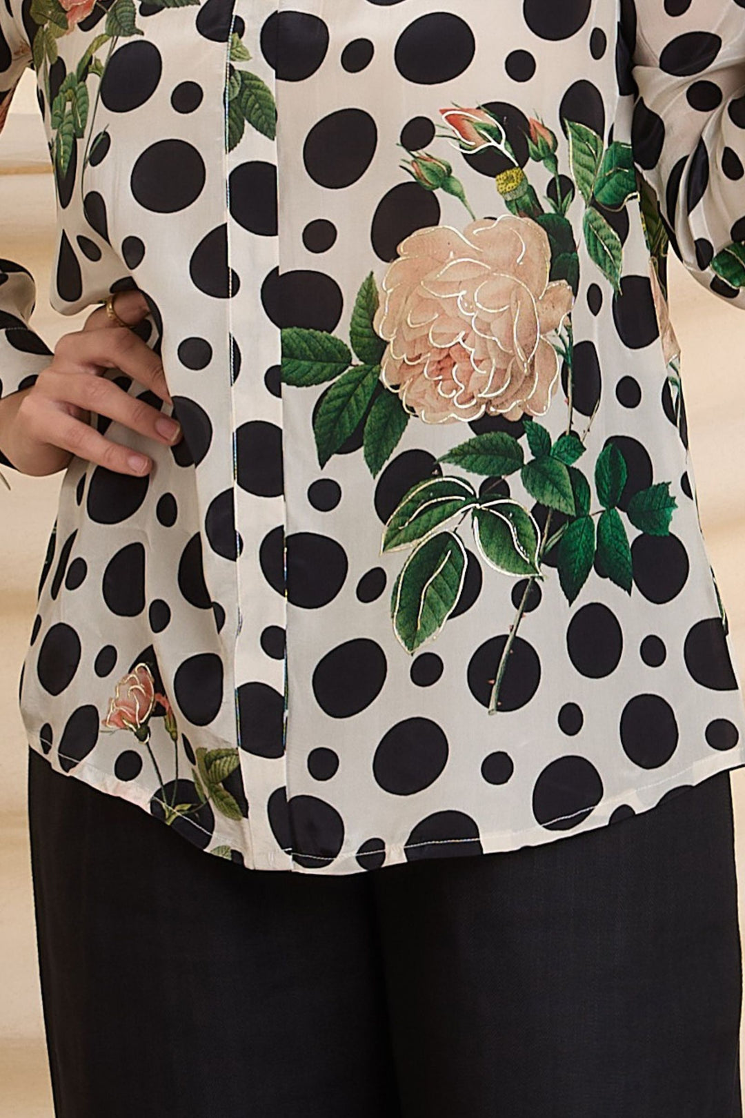 Half White with Black Printed Short Kurti