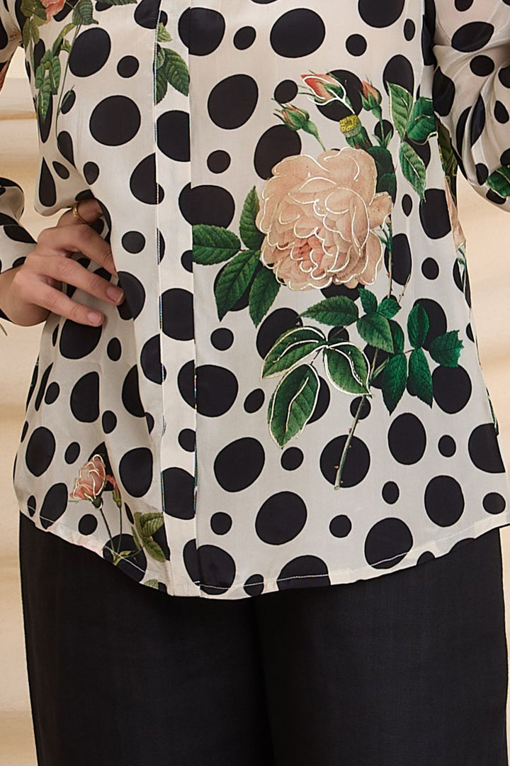 Half White with Black Printed Short Kurti
