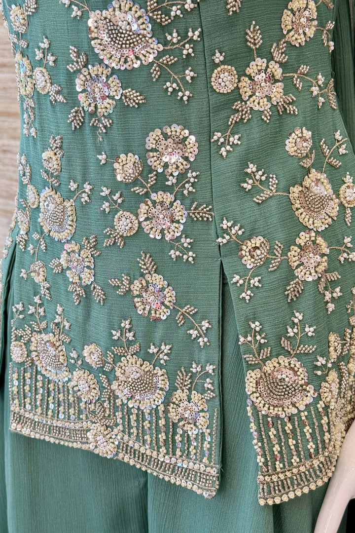 Sea Green Beads, Zari and Sequins work Palazzo Salwar Suit