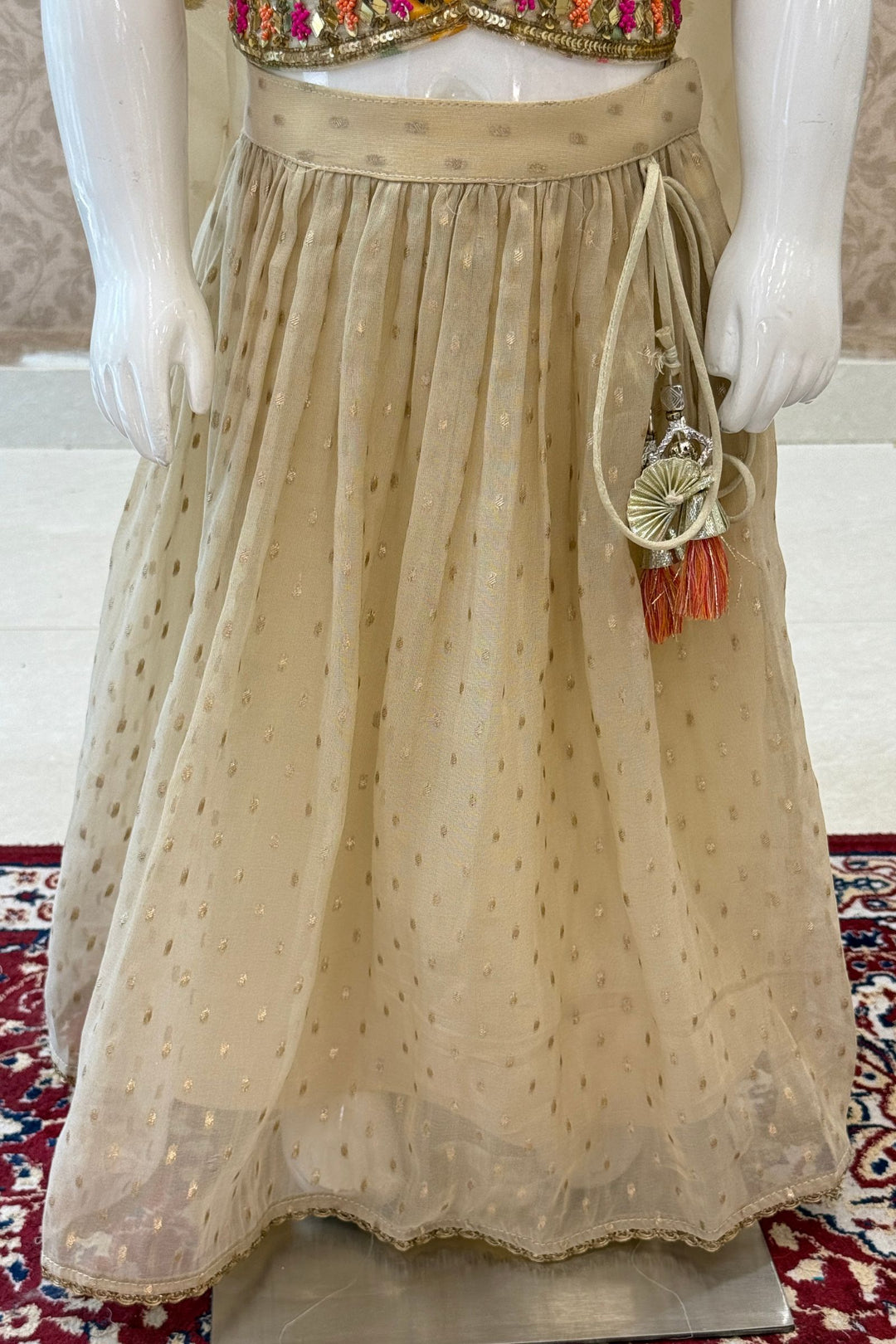 Cream Beads, Sequins, Mirror and Embroidery work Lehenga Choli for Girls