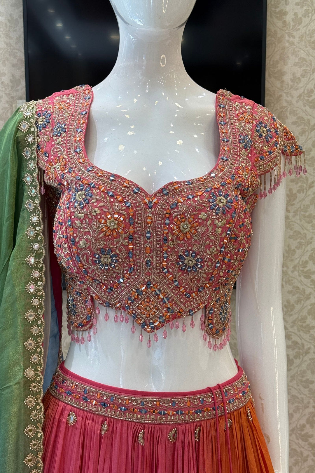 Designer Lehenga with Intricate Mirror, Stone, Sequins, Zari and Beads work