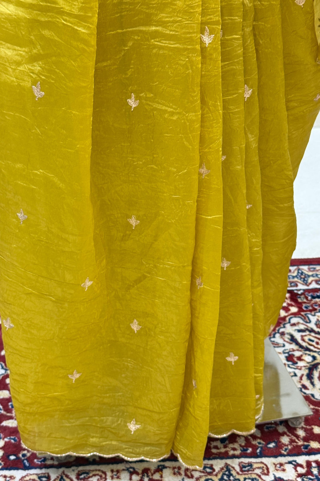 Liril Green Shimmer Tissue Saree with Scalloped Zari Border