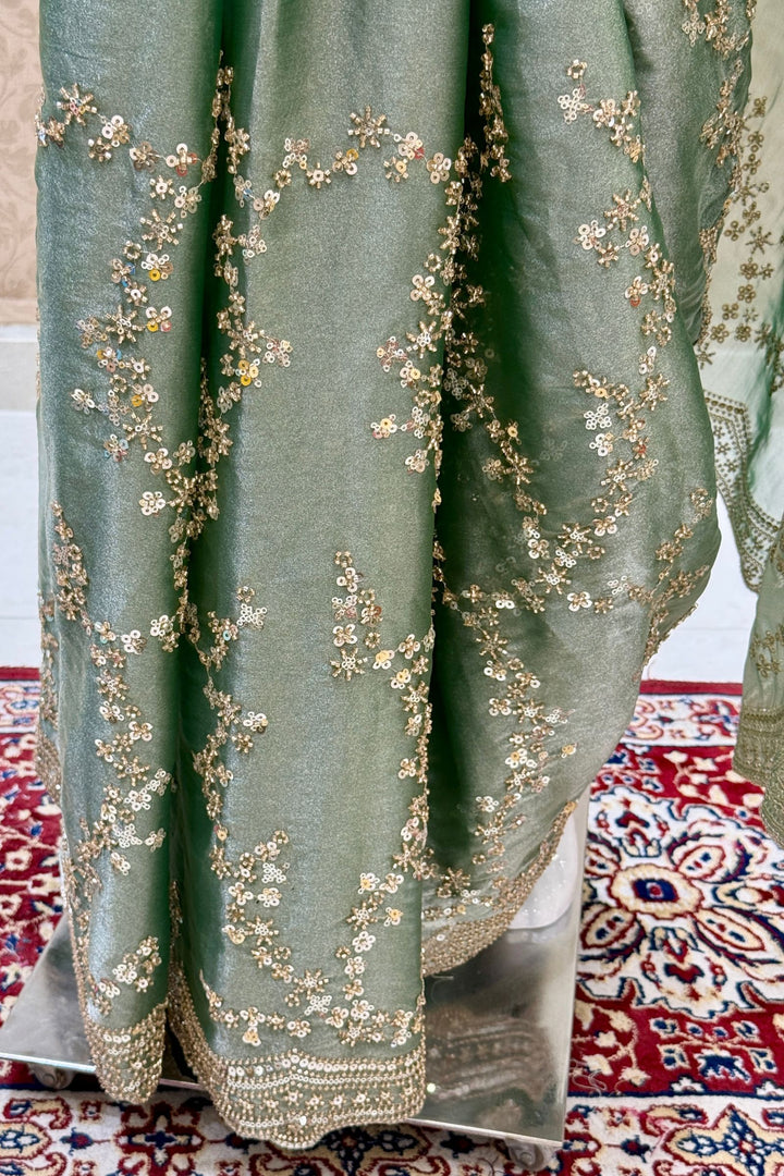 Mint Green Saree with Intricate Zari, Sequin and Beads work