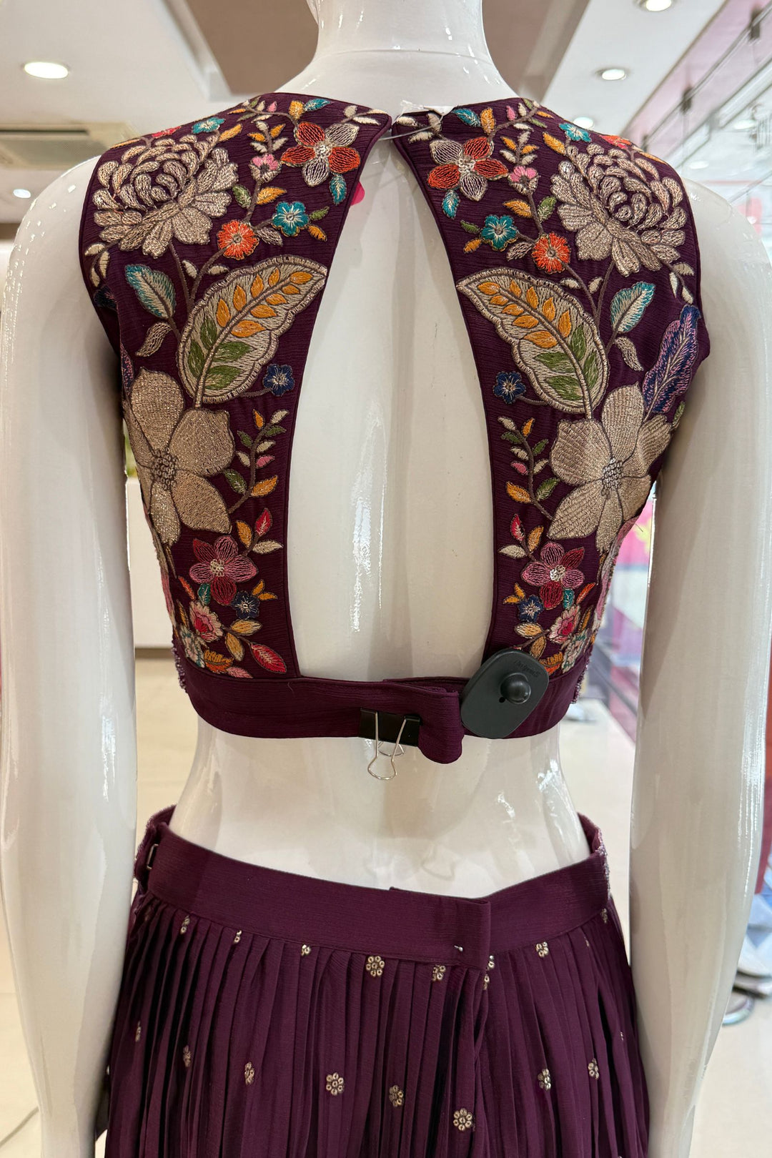 Wine Floral Embroidered Palazzo Set