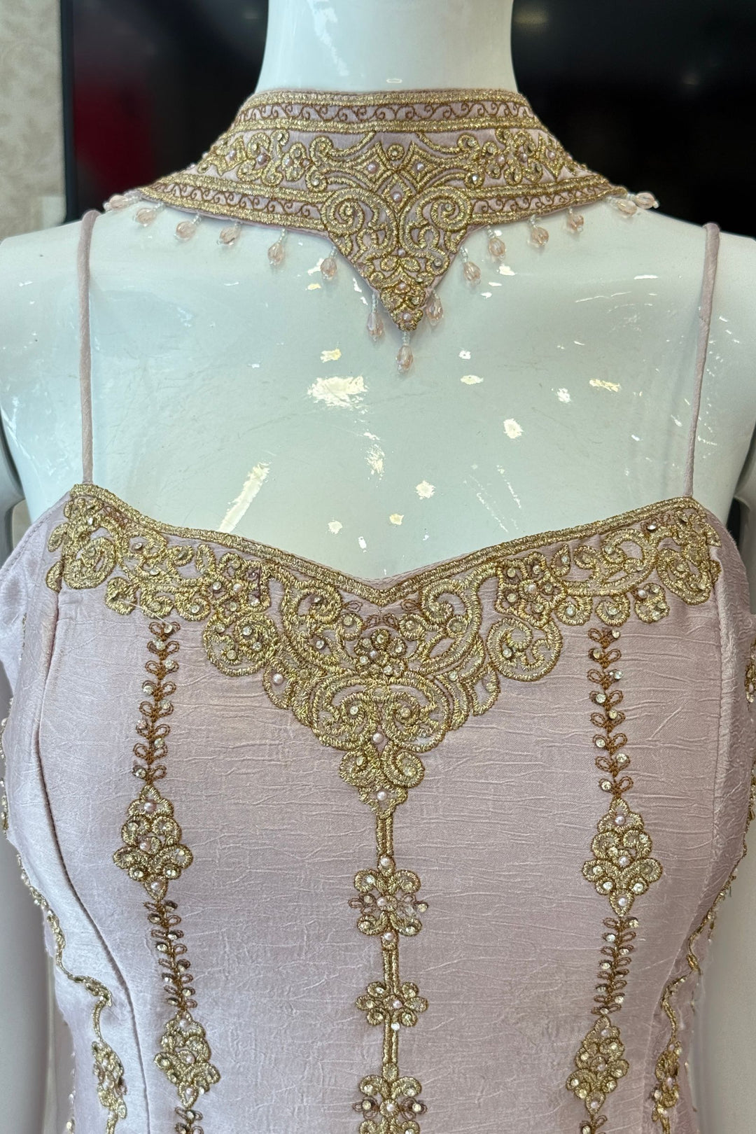 Lilac Palazzo Salwar Suit with Stone, Zari, Thread and Pearl Detailing