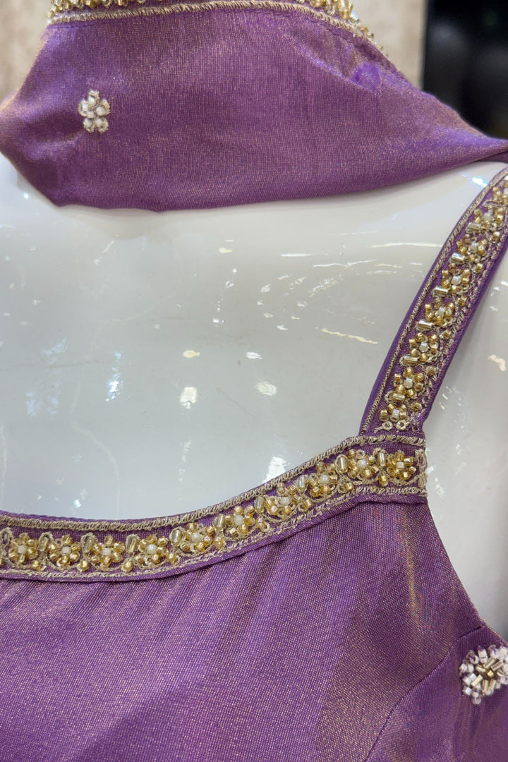 Purple Beads, Sequins and Zari work Palazzo Salwar Suit