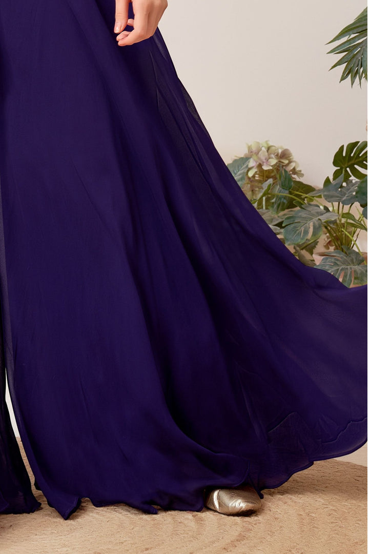 Purple Multicolor Beads work Palazzo Suit Set for Girls