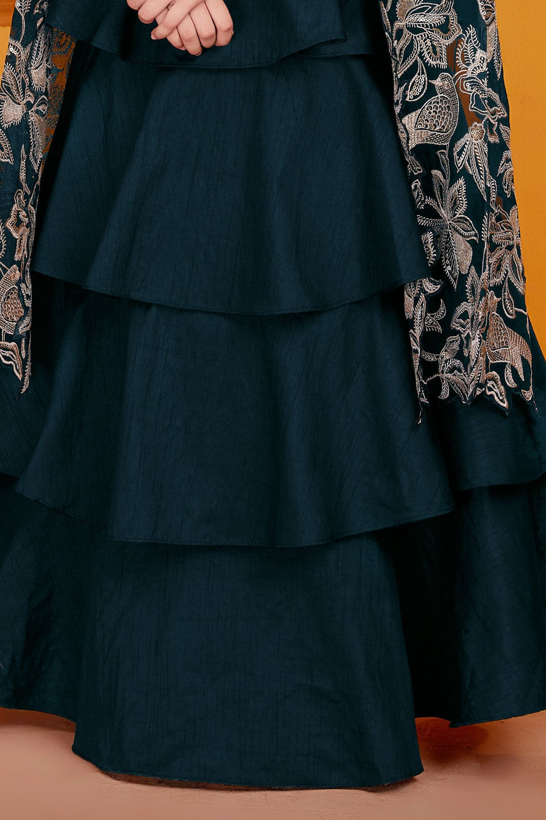 Peacock Blue Zari, Sequins, Beads, Mirror and Stone work Lehenga Choli for Girls