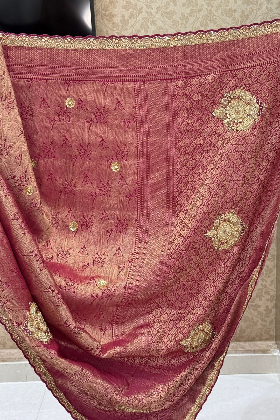Purple Saree Featuring Banaras, Pearl, Beads, Zardozi and Thread work