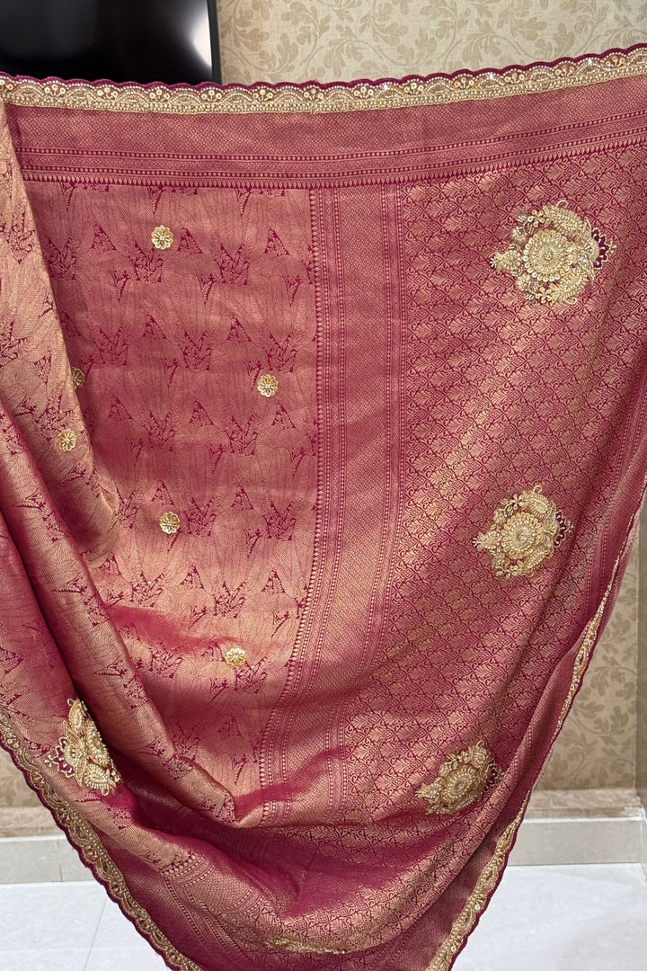 Purple Saree Featuring Banaras, Pearl, Beads, Zardozi and Thread work